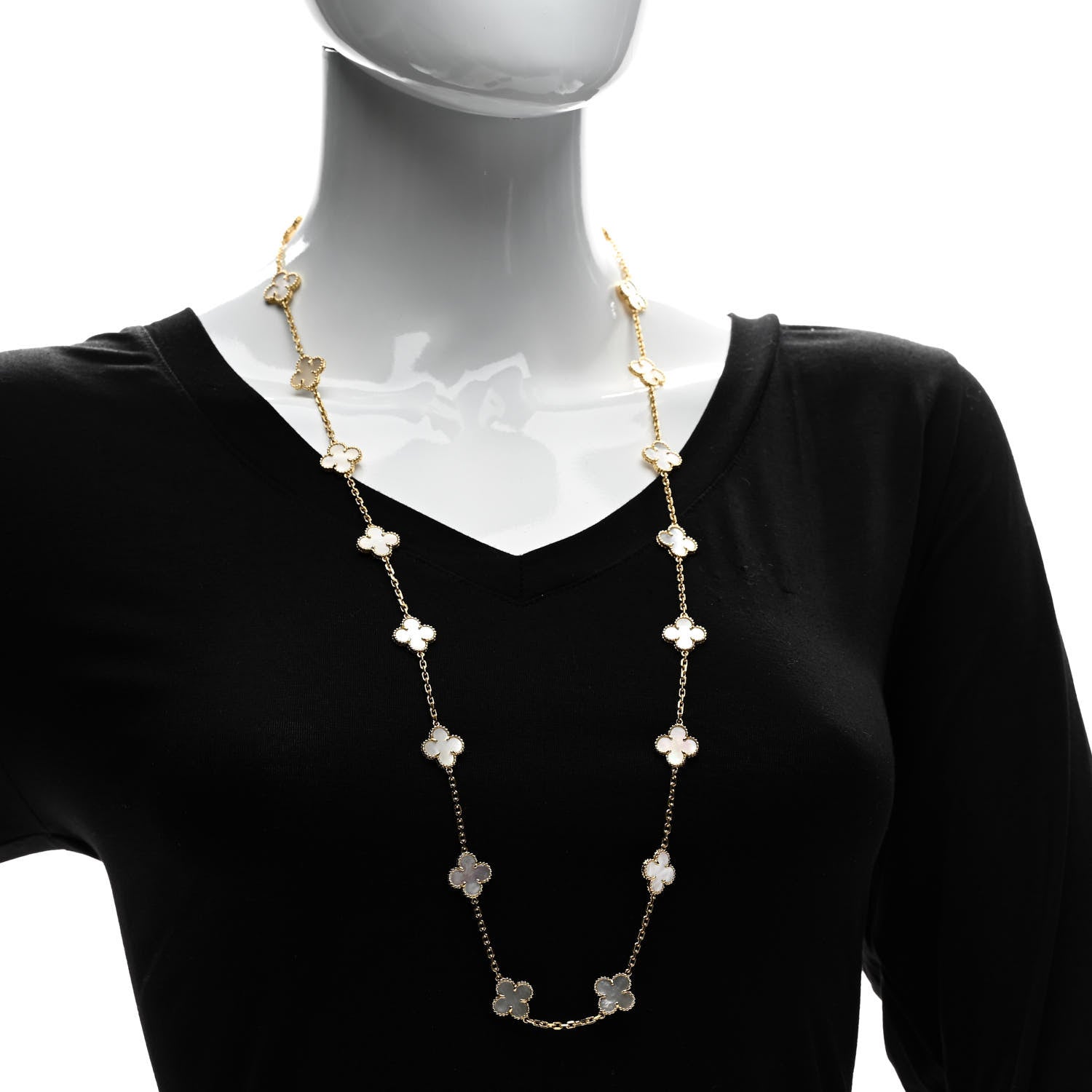 Van Cleef & Arpels 18K Yellow Gold Mother of Pearl 20 Motifs Vintage Alhambra Necklace 2 of 5