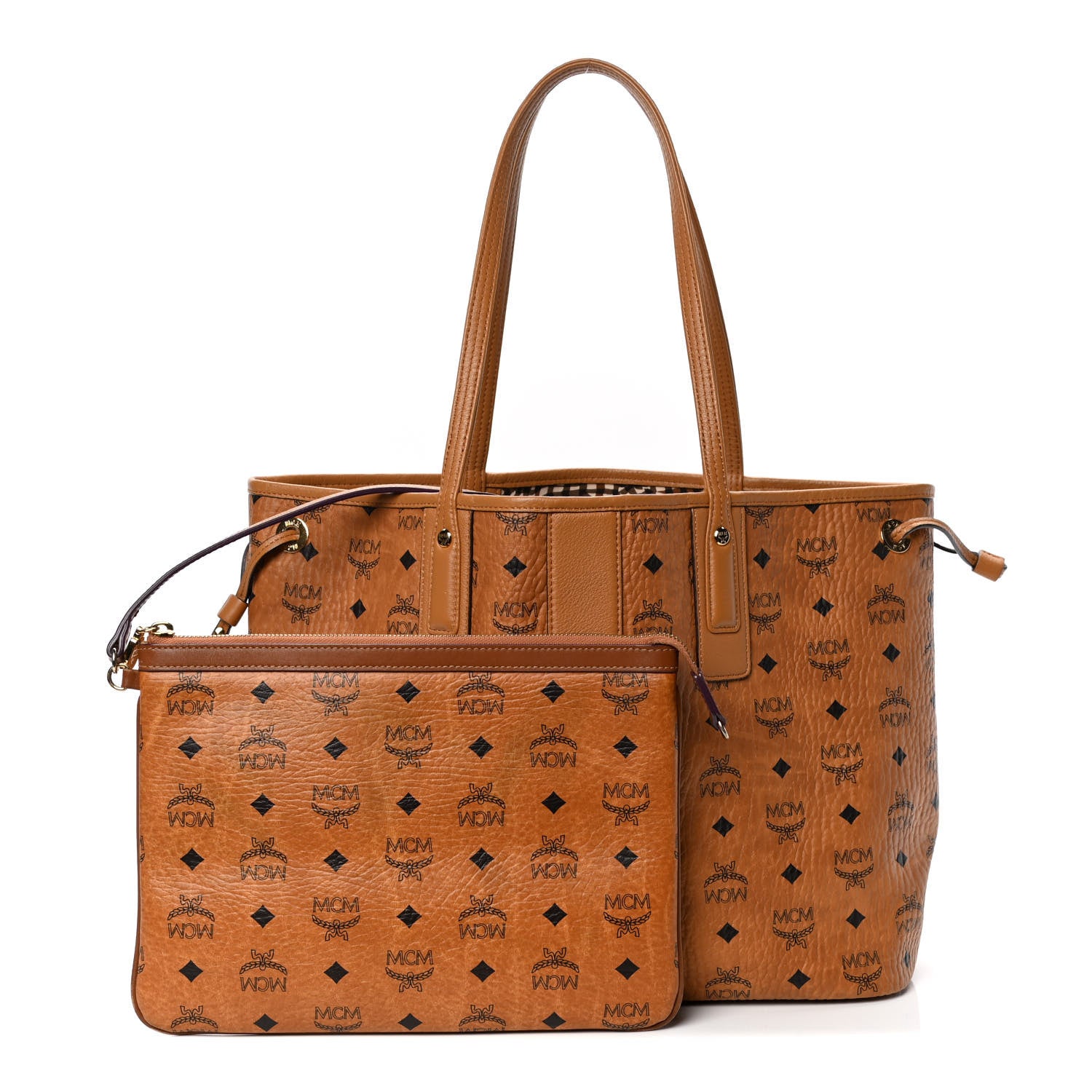 MCM Visetos Medium Liz Reversible Shopper Tote Cognac 1 of 6