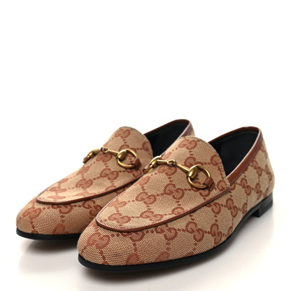 Gucci Canvas GG Monogram Horsebit Womens Jordaan Loafers 35 Beige Ruggine 3 of 8