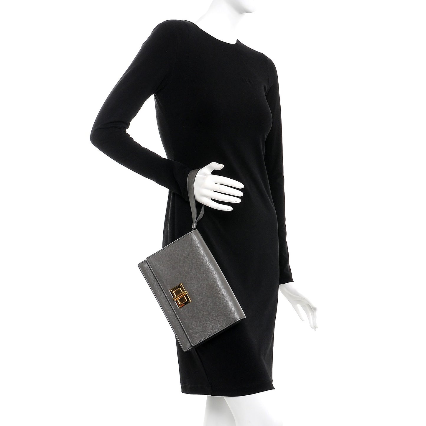 Calfskin Turn Lock Wristlet Grey