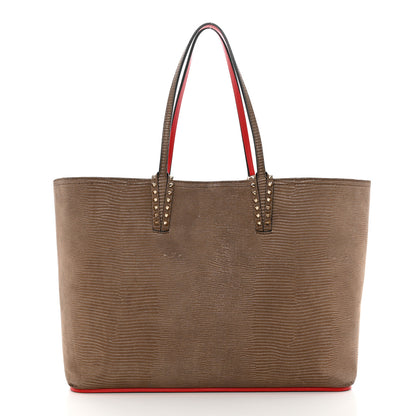 Christian Louboutin Calfskin Lizard Embossed Spikes East West Cabata Tote Brown 3 of 12