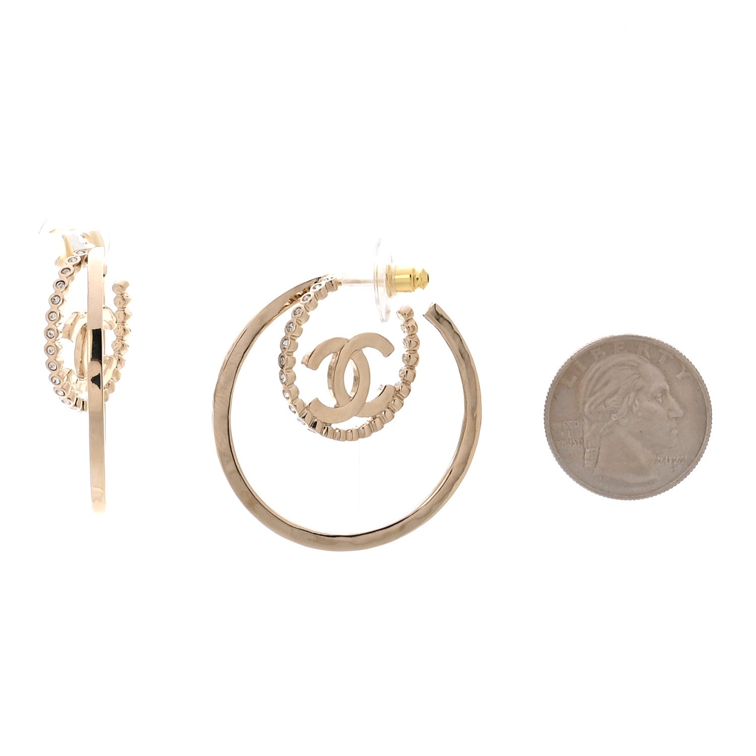 Chanel Crystal CC Double Hoop Earrings Gold 2 of 4