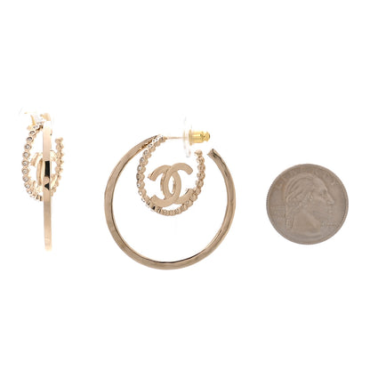 Chanel Crystal CC Double Hoop Earrings Gold 2 of 4