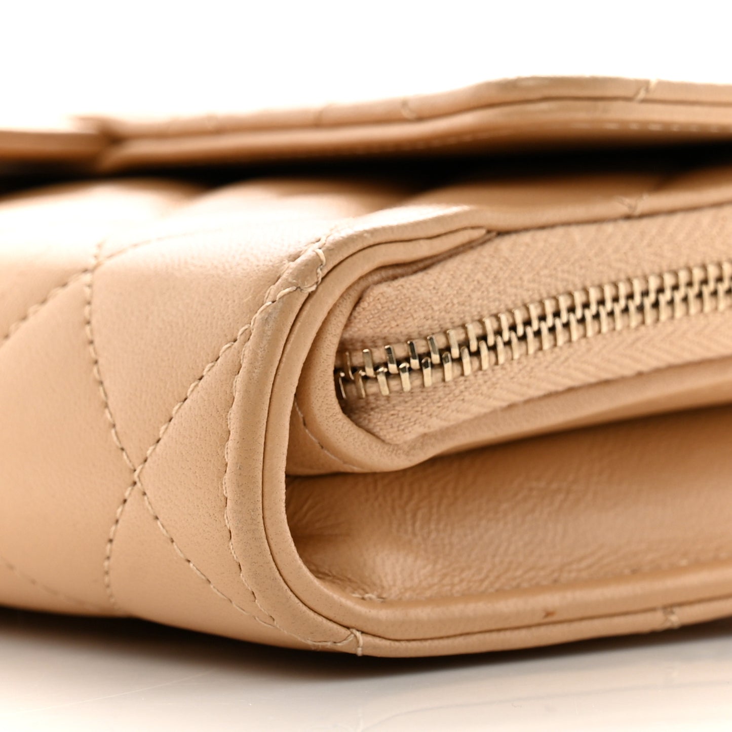 Lambskin Quilted Phone Holder Wallet on Removable Chain Beige