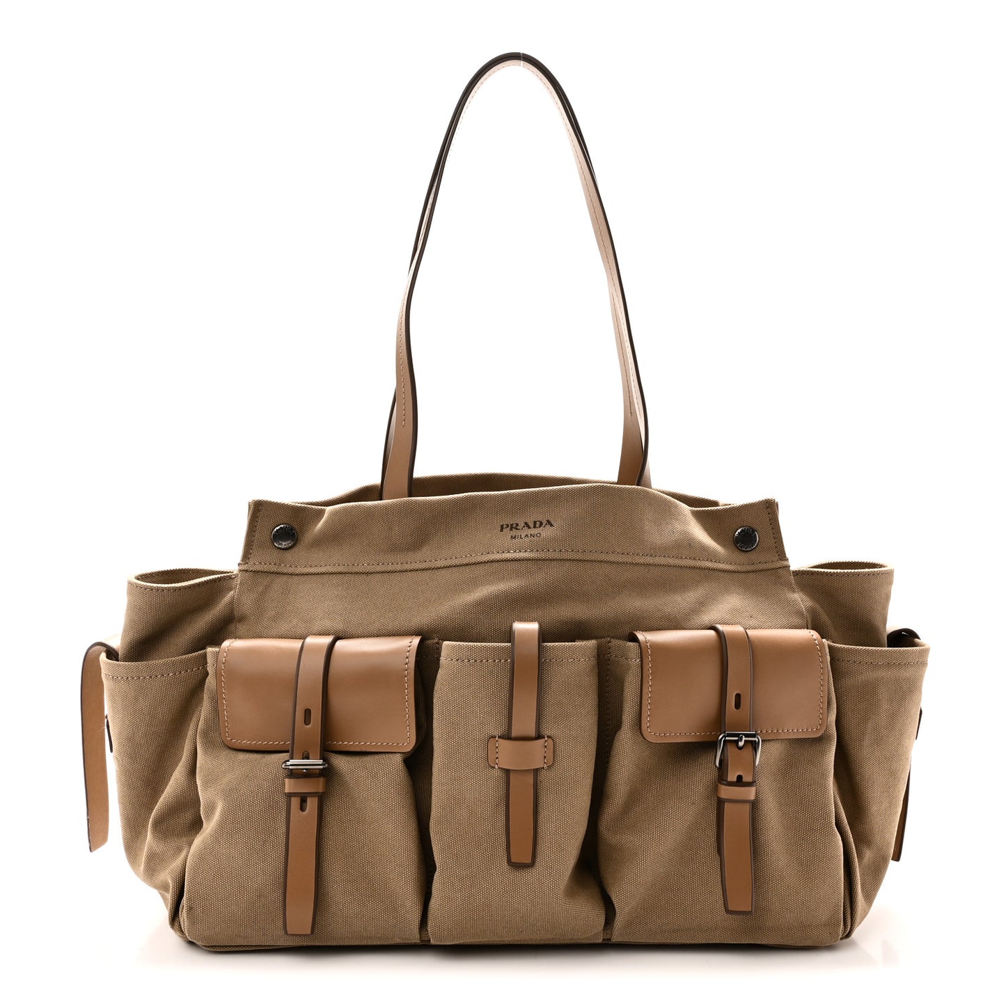 Canvas Calfskin Large Route Shoulder Bag Khaki