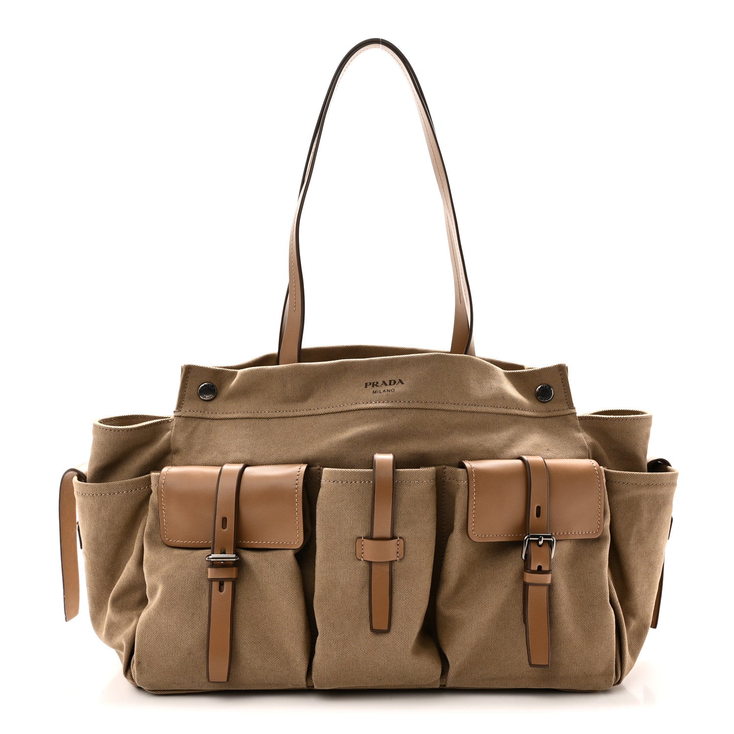 Prada Canvas Calfskin Large Route Shoulder Bag Khaki 1 of 9