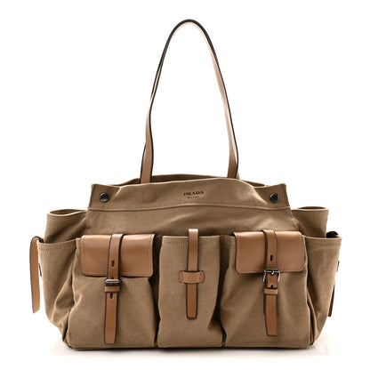 Prada Canvas Calfskin Large Route Shoulder Bag Khaki 1 of 9