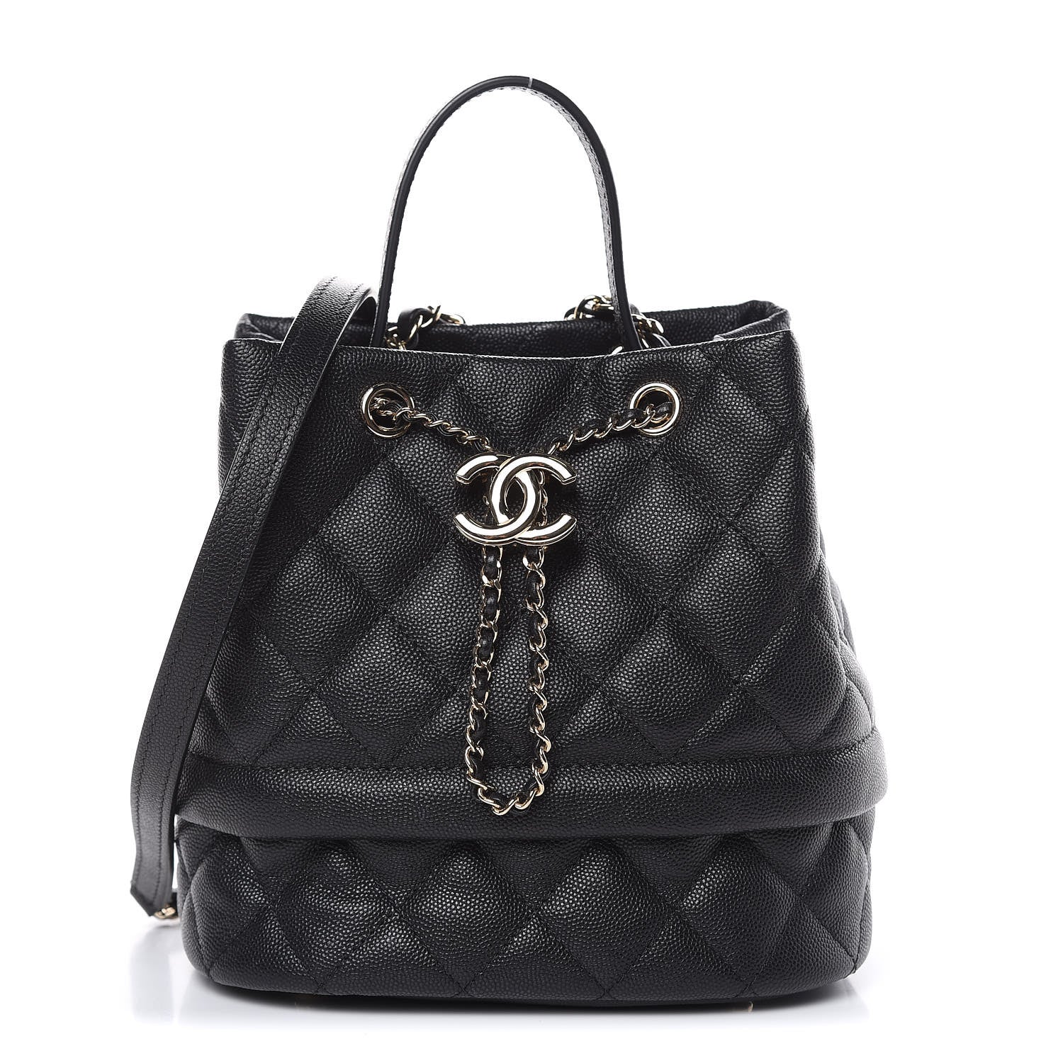 Chanel Caviar Quilted Rolled Up Bucket Drawstring Bag Black 1 of 9