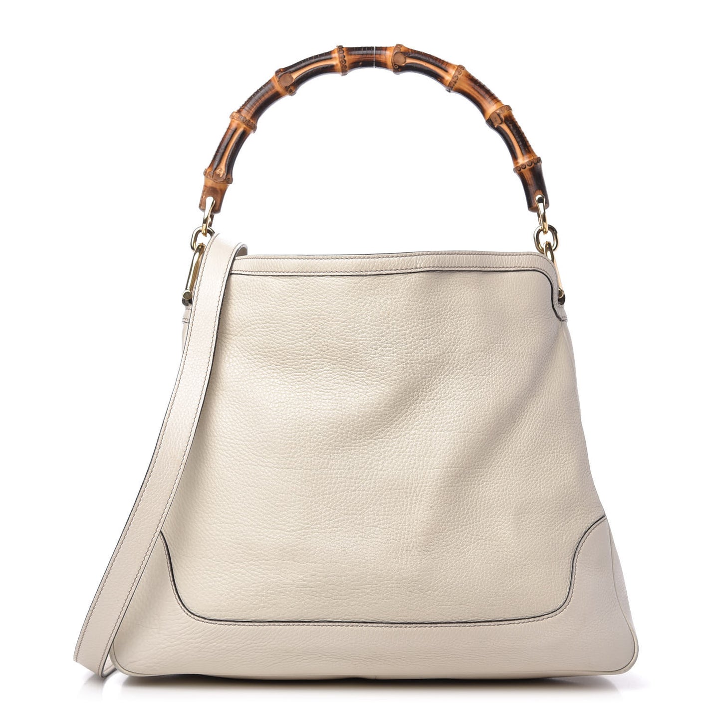 Pebbled Calfskin Medium Diana Bamboo Shoulder Bag Off White