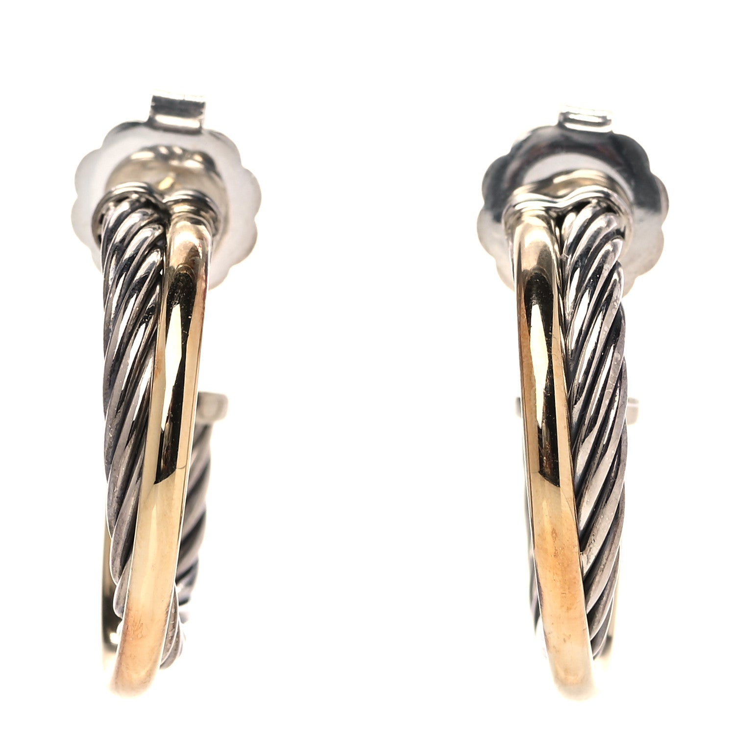 David Yurman Sterling Silver 18K Yellow Gold 23mm Crossover Cable Hoop Earrings 1 of 5