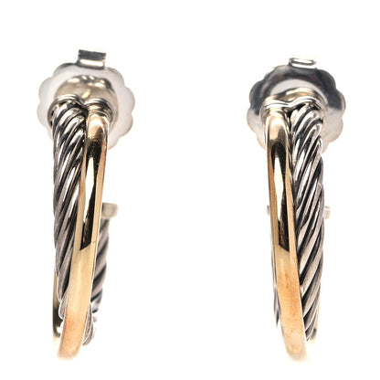 David Yurman Sterling Silver 18K Yellow Gold 23mm Crossover Cable Hoop Earrings 1 of 5