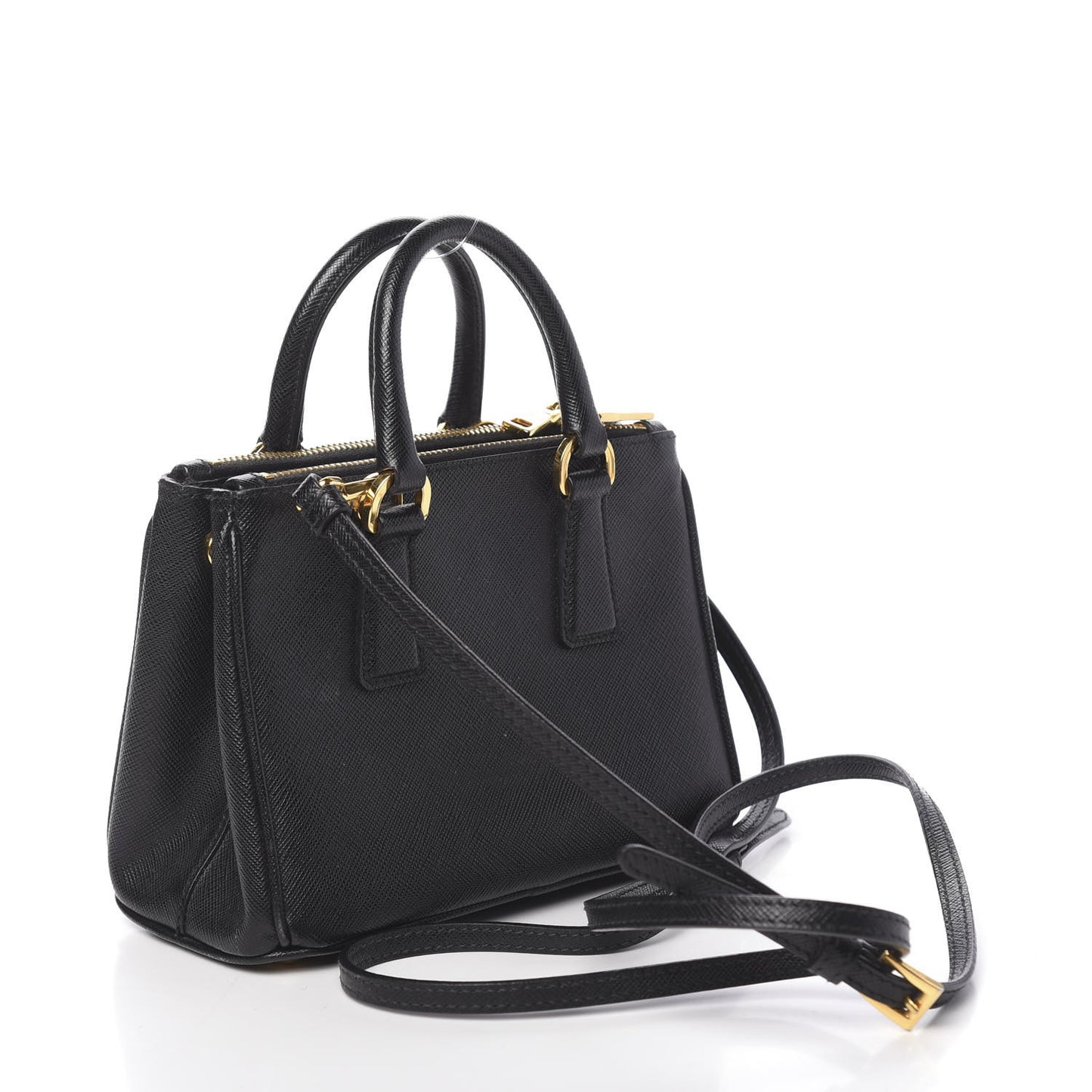 Saffiano Lux Micro Galleria Double Zip Tote Black