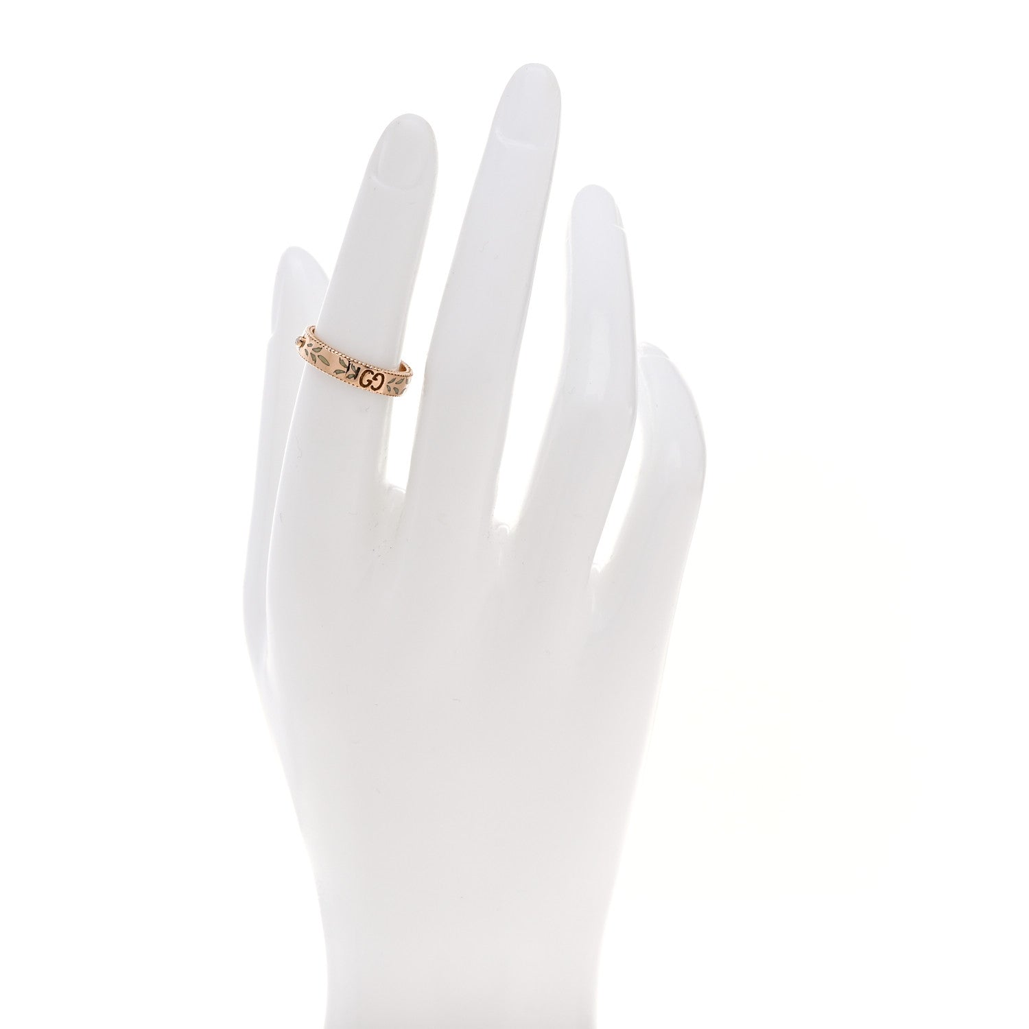 Gucci 18K Rose Gold Enamel Diamaond 4mm Icon Blooms Ring 50 5.5 2 of 6