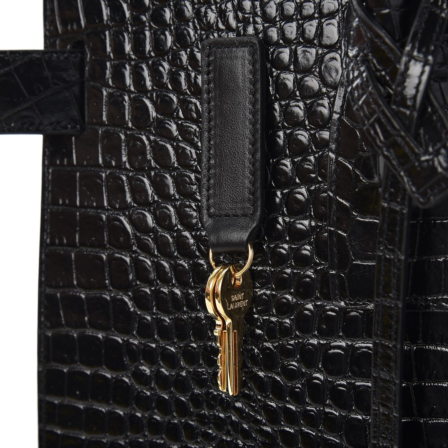 Calfskin Crocodile Embossed Small Sac de Jour Black