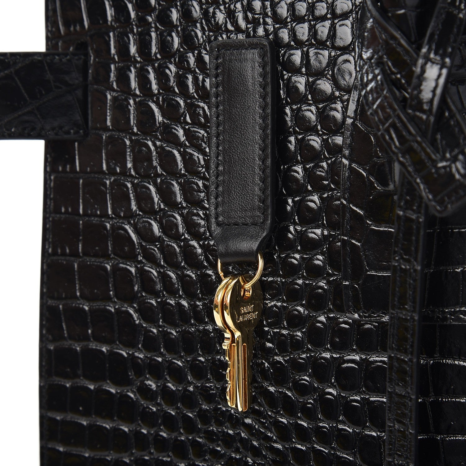 Saint Laurent Calfskin Crocodile Embossed Small Sac de Jour Black 9 of 9