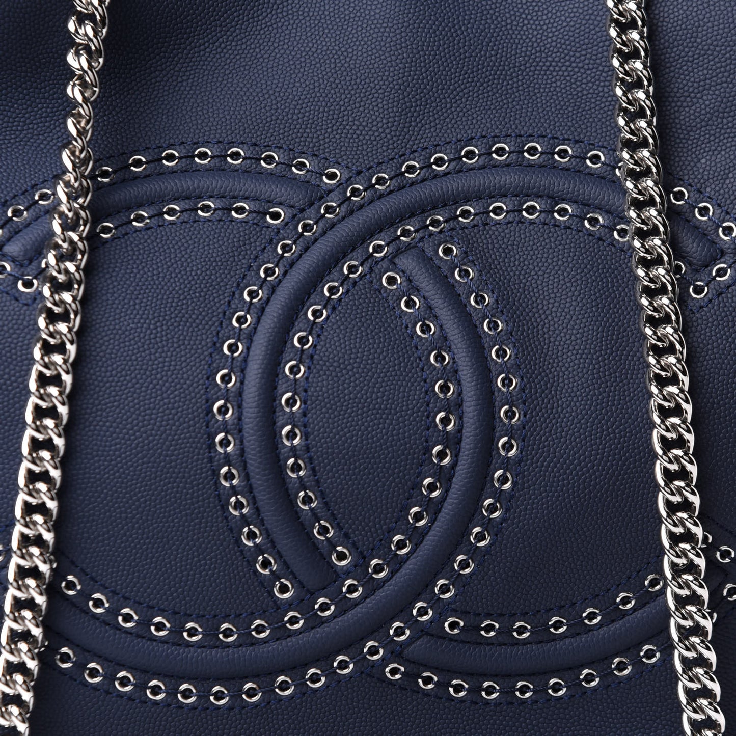 Grained Calfskin Large Coco Eyelets Shopping Tote Navy
