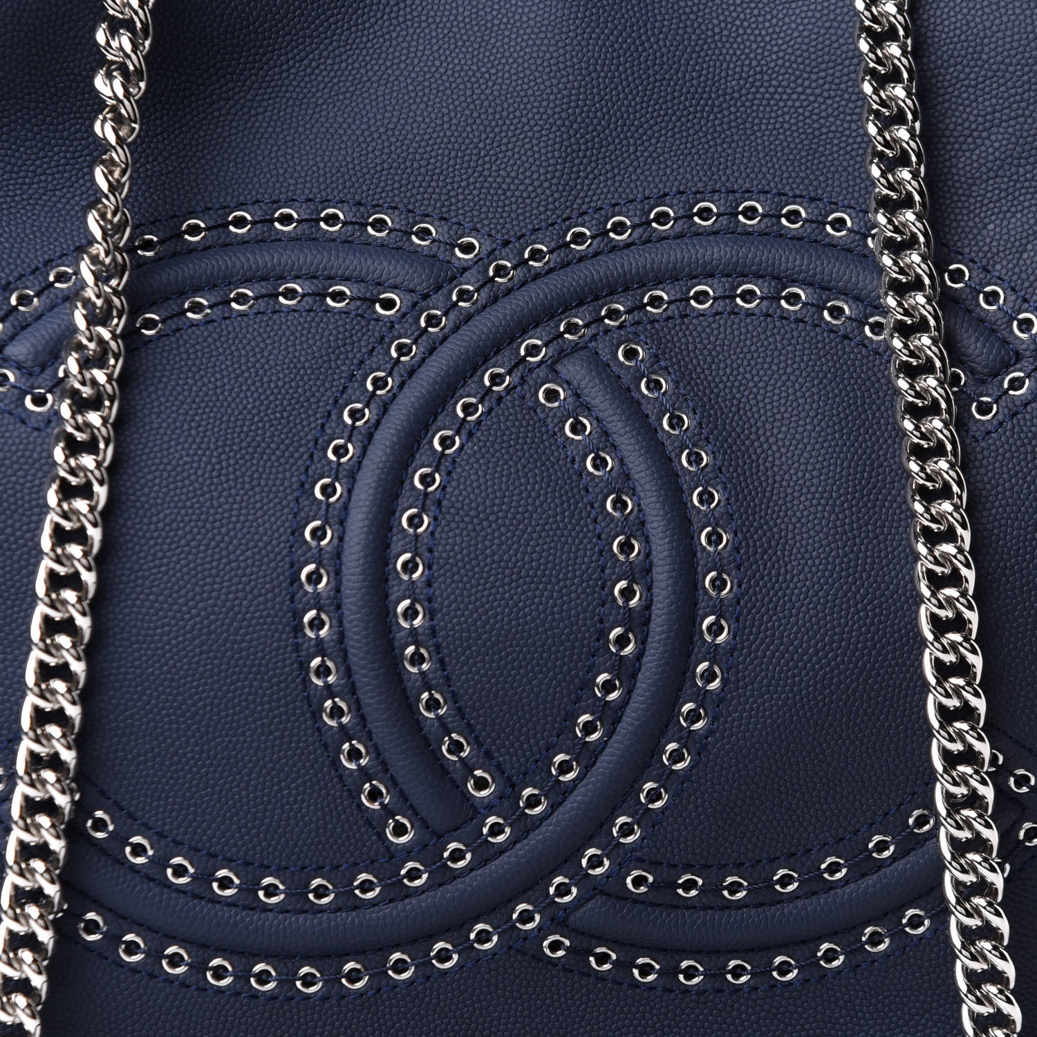 Chanel Grained Calfskin Large Coco Eyelets Shopping Tote Navy 7 of 10
