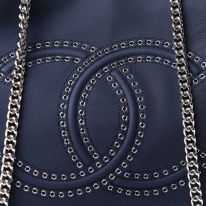 Chanel Grained Calfskin Large Coco Eyelets Shopping Tote Navy 7 of 10