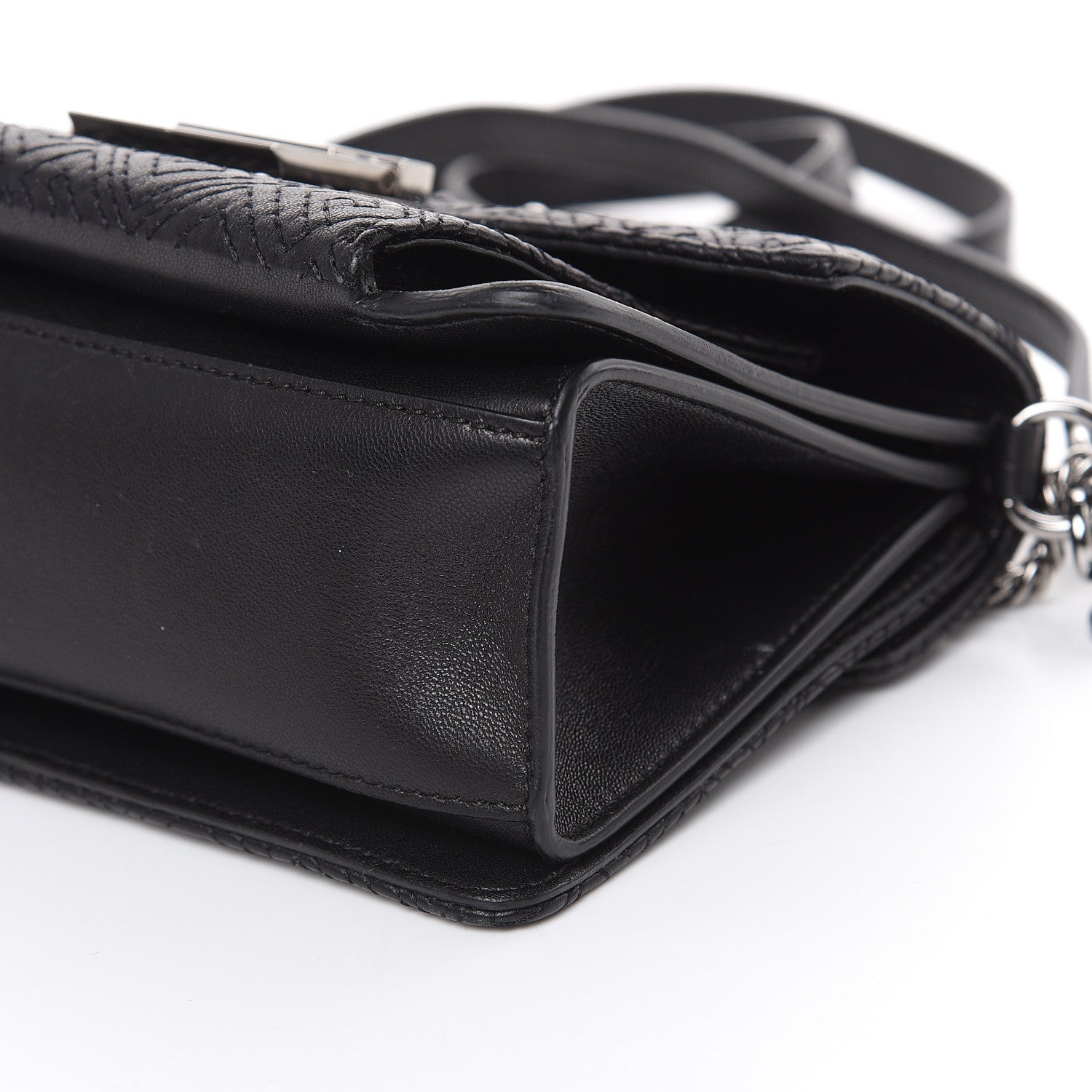 Givenchy Lambskin Embroidered Studded Small GV3 Shoulder Bag Black 8 of 13