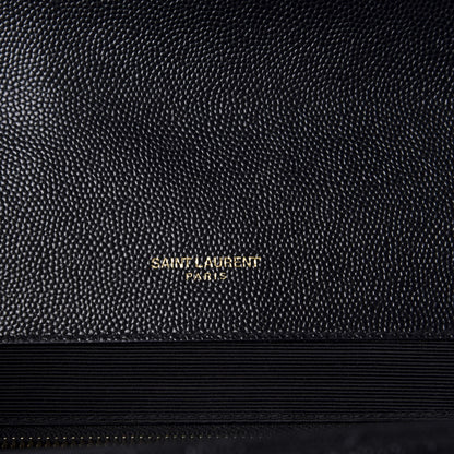 Saint Laurent Grain De Poudre Matelasse Chevron Large Monogram Satchel Black 8 of 11