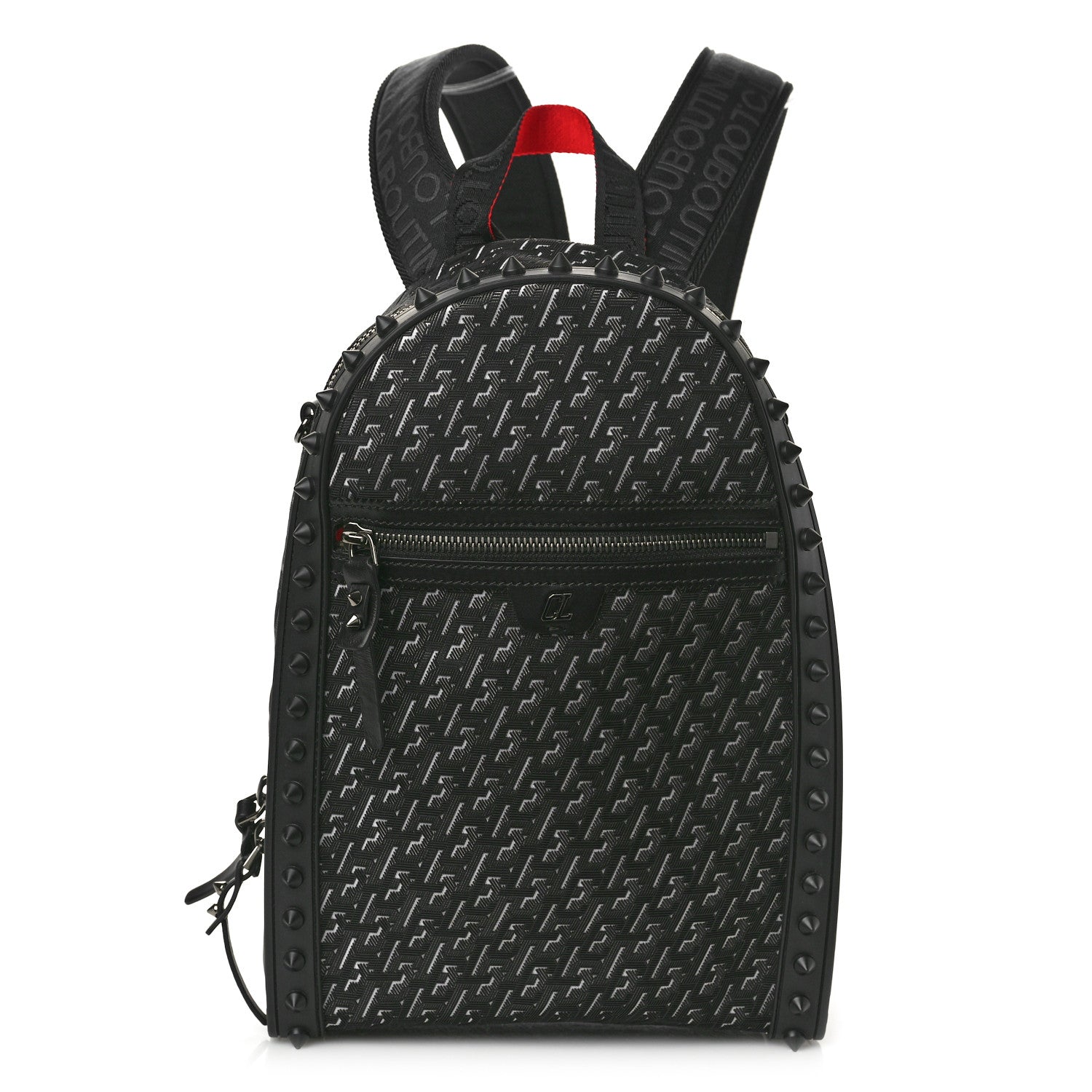 Christian Louboutin Calfskin Nylon Embossed Backparis Spiked Backpack Black 1 of 9