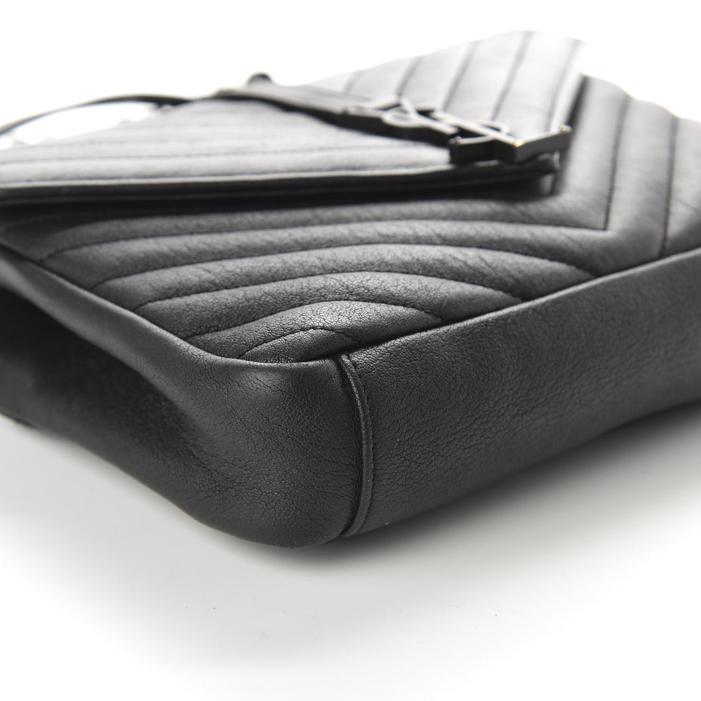 Sheepskin Matelasse Chevron Monogram Monochrome Medium College Bag Black