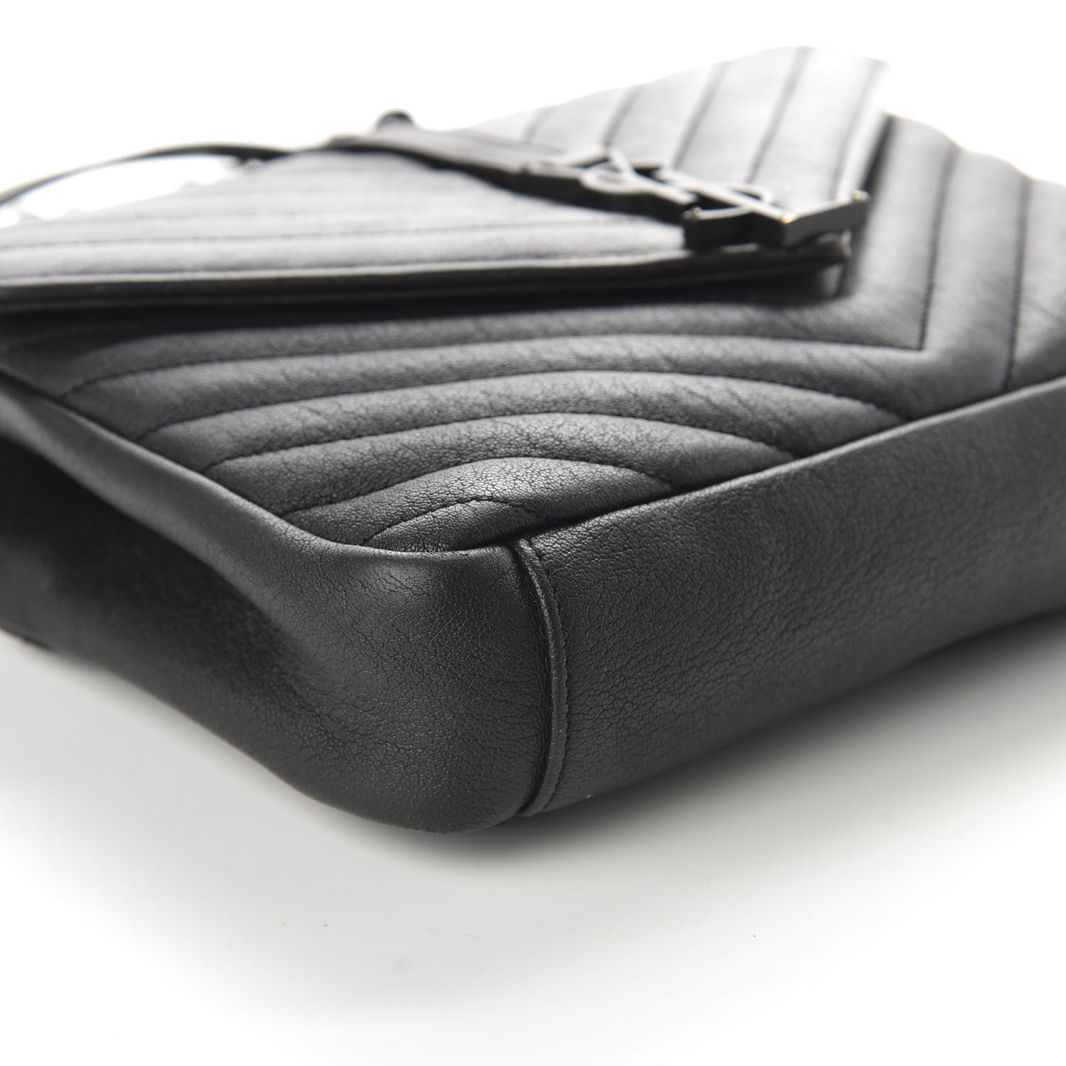 Saint Laurent Sheepskin Matelasse Chevron Monogram Monochrome Medium College Bag Black 10 of 12