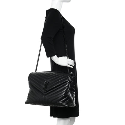 Saint Laurent Calfskin Y Quilted Monogram Monochrome Large Loulou Chain Satchel Black 2 of 13