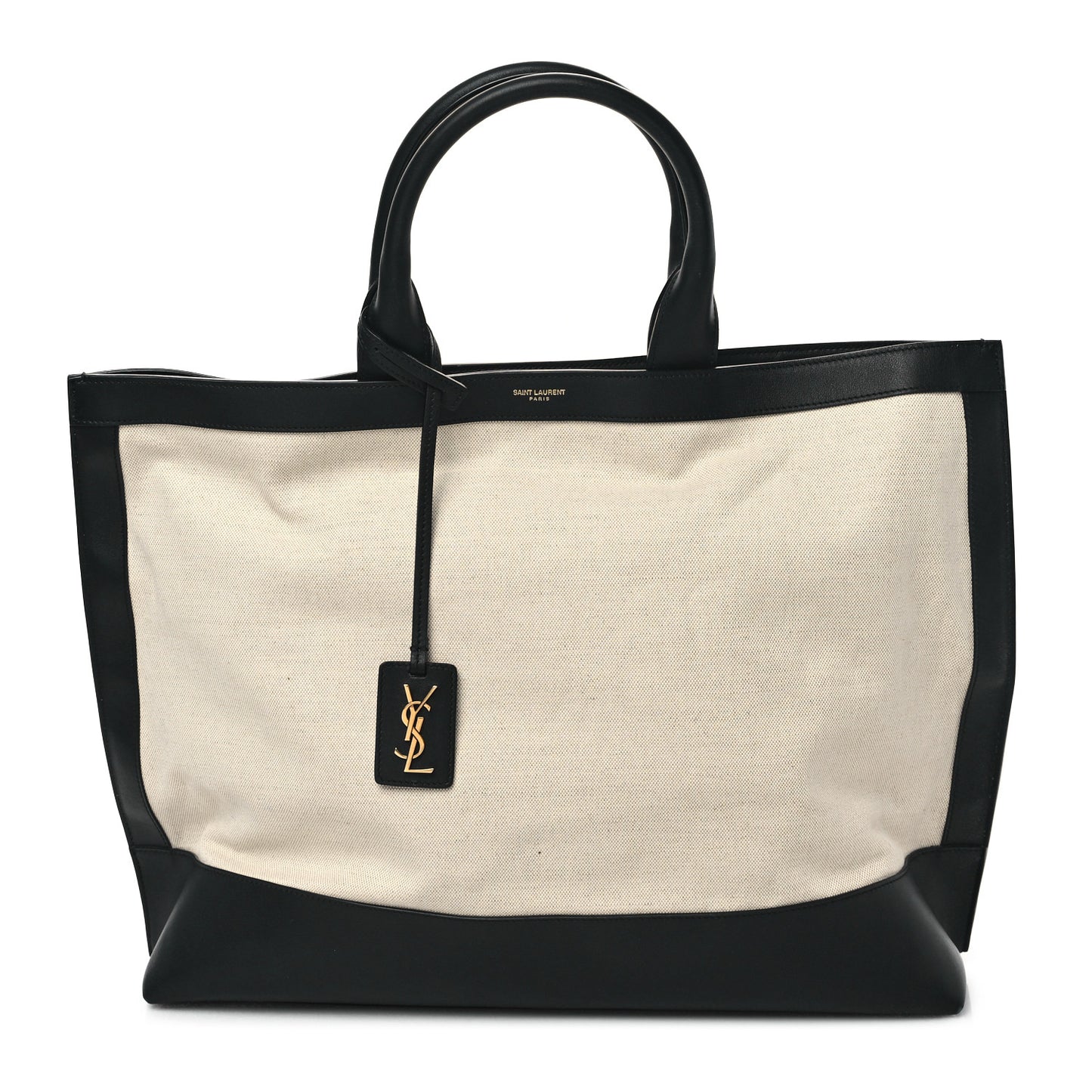 Calfskin Linen Two Tone Cabas Tote Black