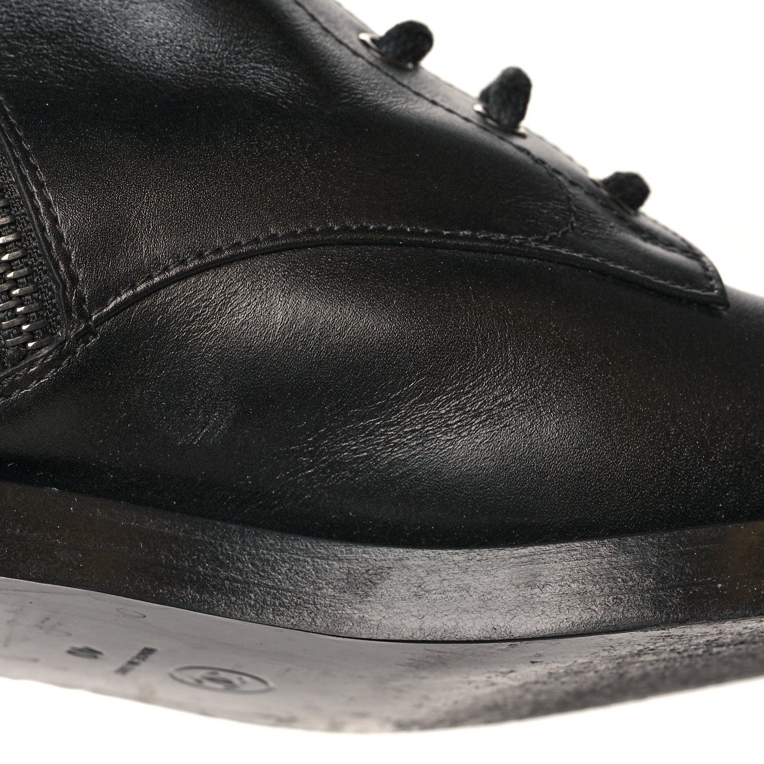 Chanel Calfskin Lace Up Combat Boots 40 Black 10 of 14