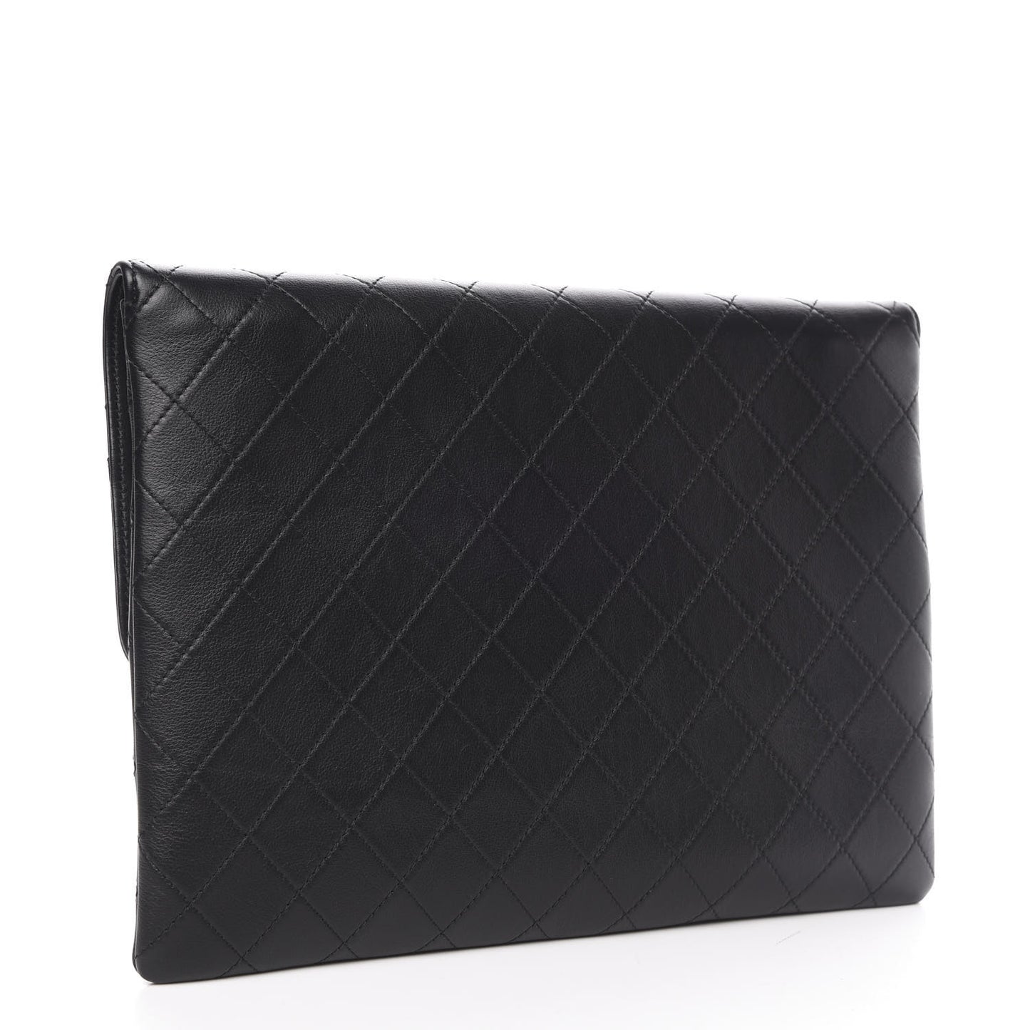 Calfskin Quilted CC Flap Clutch Black