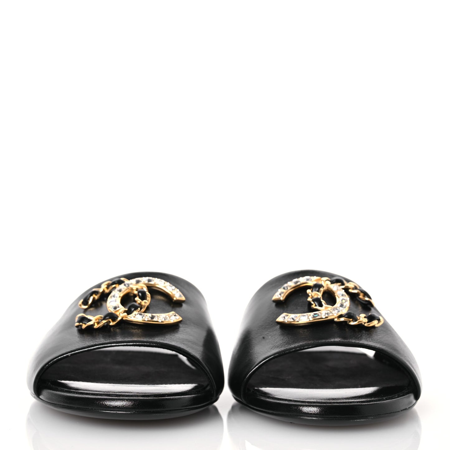 Shiny Calfskin Crystal CC Sandals 37 Black