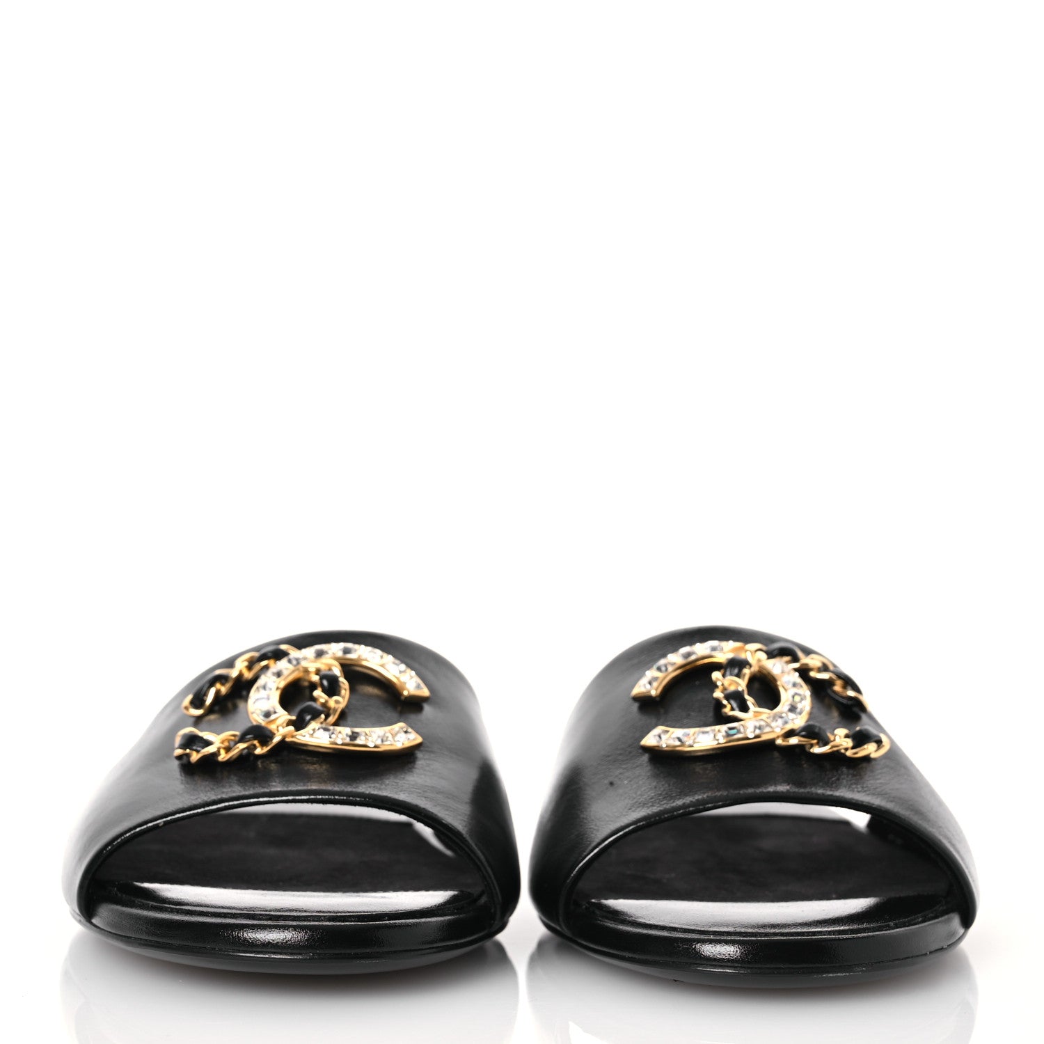 Chanel Shiny Calfskin Crystal CC Sandals 37 Black 2 of 10