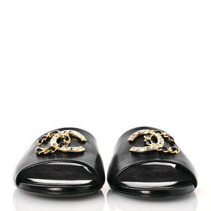 Chanel Shiny Calfskin Crystal CC Sandals 37 Black 2 of 10