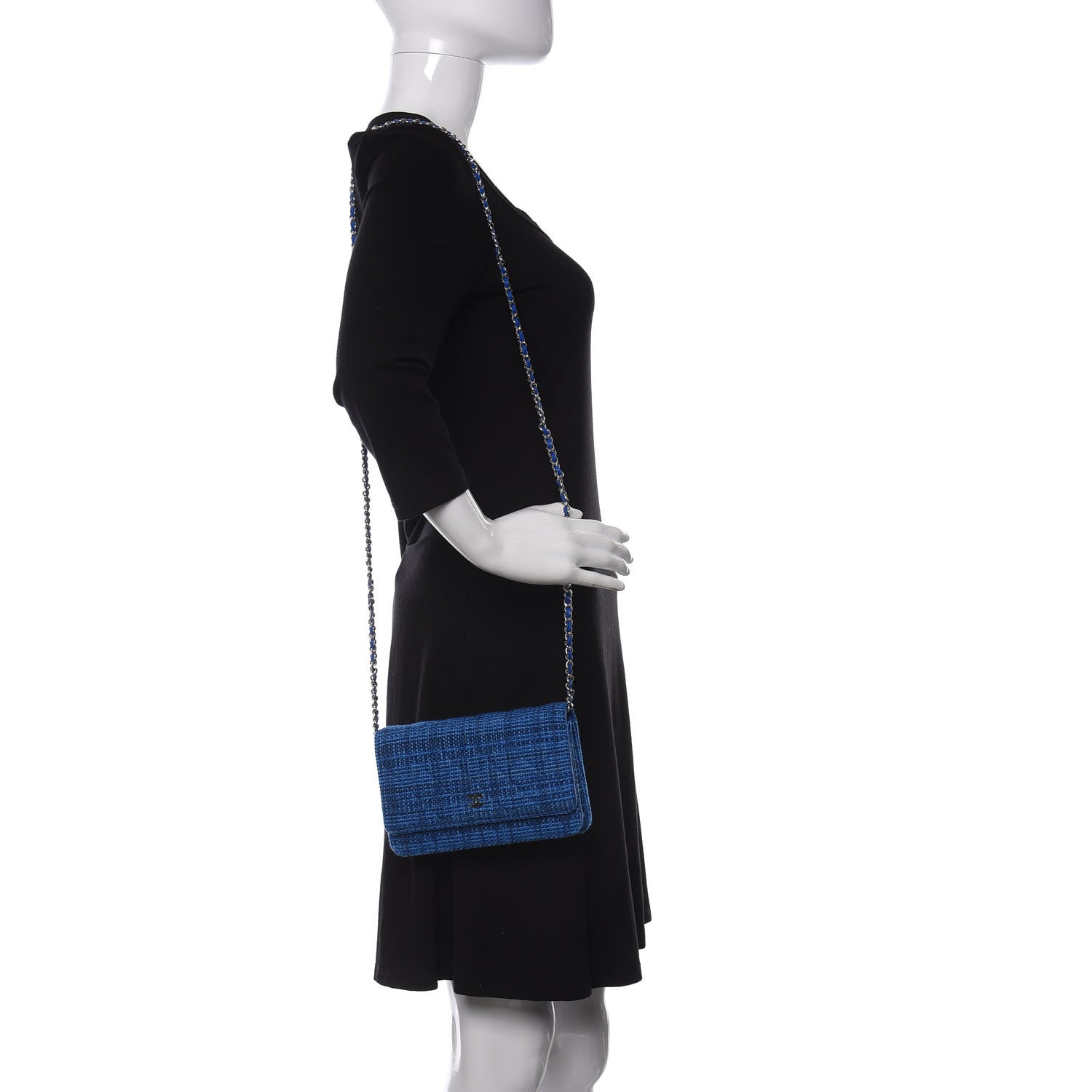 Chanel Tweed Wallet On Chain WOC Blue 2 of 11