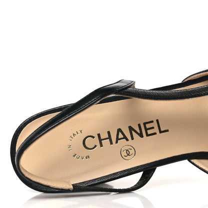 Chanel Goatskin Grosgrain Cap Toe CC Slingback Pumps 40 Black 7 of 8