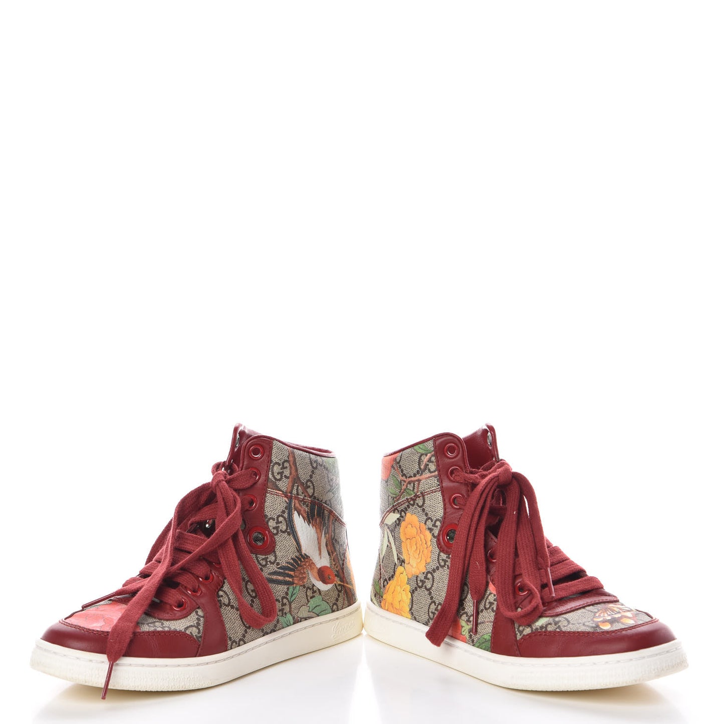 GG Supreme Monogram Tian Womens High Top Sneakers 34 Beige Multicolor Red