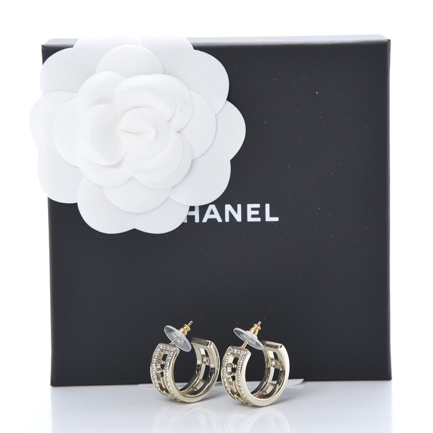 Chanel Metal Crystal Bow-tiful CC Hoop Earrings Gold 5 of 5