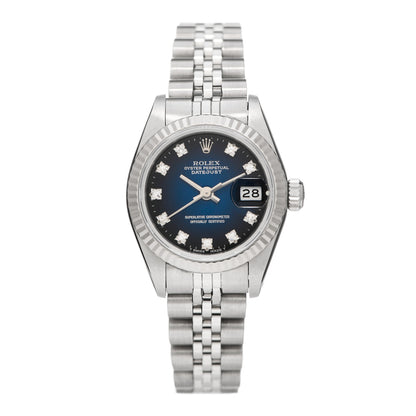Rolex Stainless Steel 18K White Gold Diamond 26mm Oyster Perpetual Datejust Watch Blue Gradient 69174 1 of 4