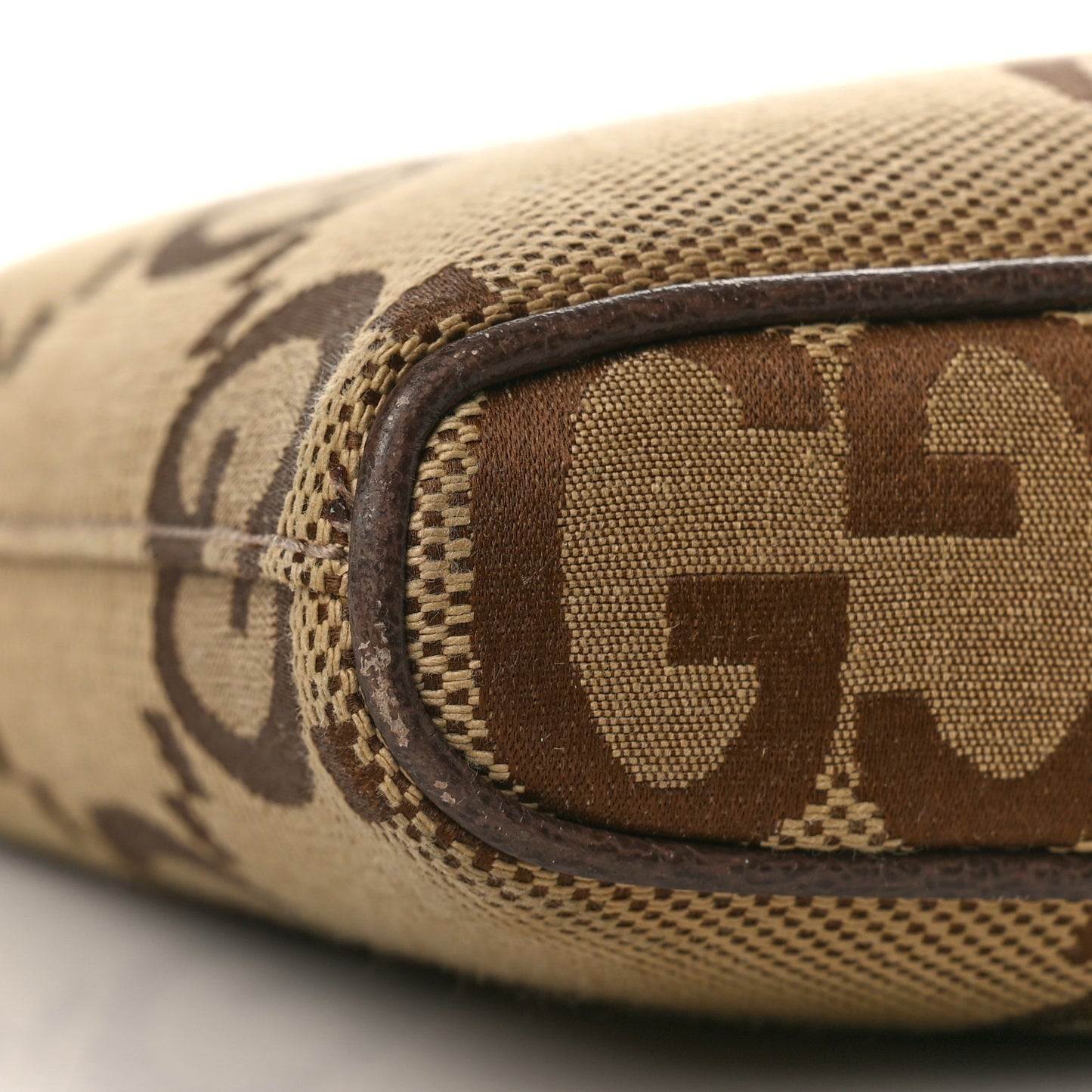 Monogram Jumbo GG Textured Dollar Calfskin Web Wristlet Messenger Bag Camel Ebony New Acero