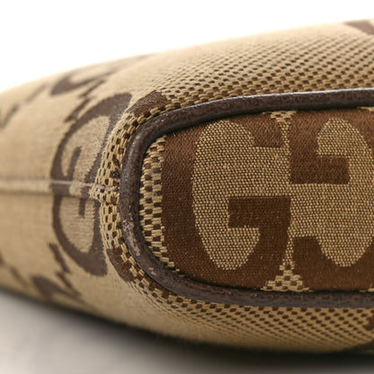Gucci Monogram Jumbo GG Textured Dollar Calfskin Web Wristlet Messenger Bag Camel Ebony New Acero 7 of 8