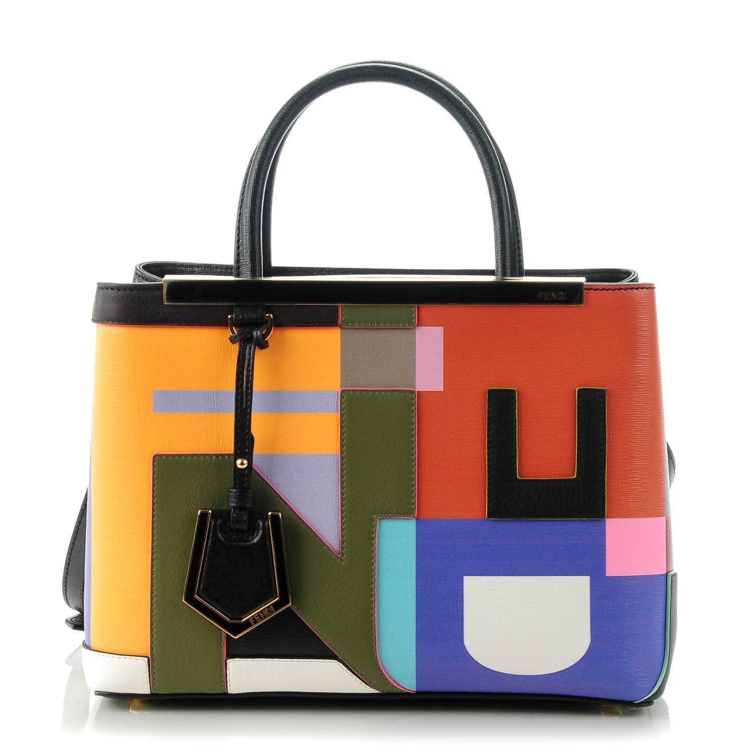 Fendi Vitello Elite Geometric Logo Petite 2Jours Tote Multicolor 1 of 7