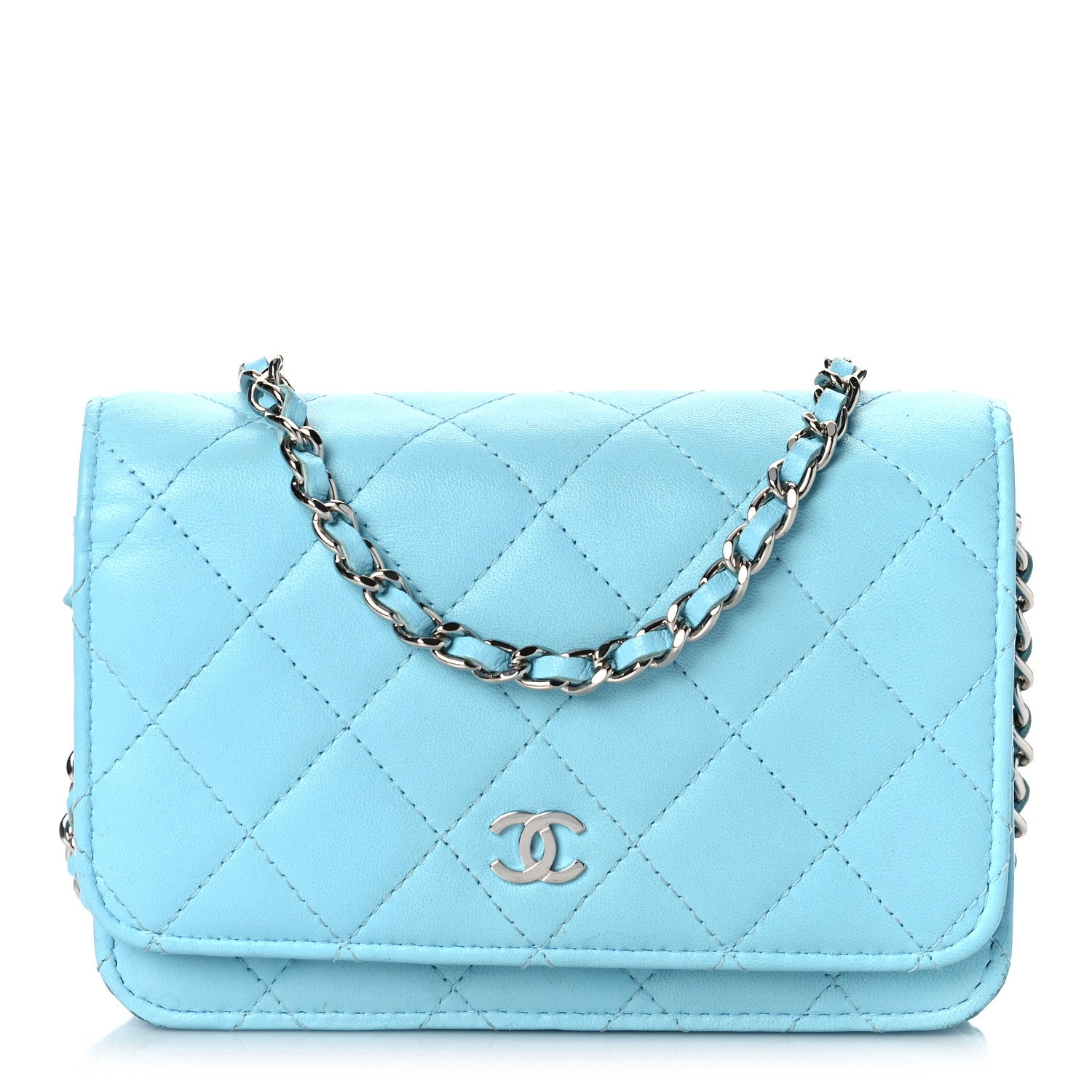 Chanel Lambskin Quilted Mini Wallet On Chain WOC Neon Blue 1 of 11