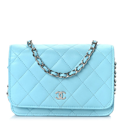 Chanel Lambskin Quilted Mini Wallet On Chain WOC Neon Blue 1 of 11