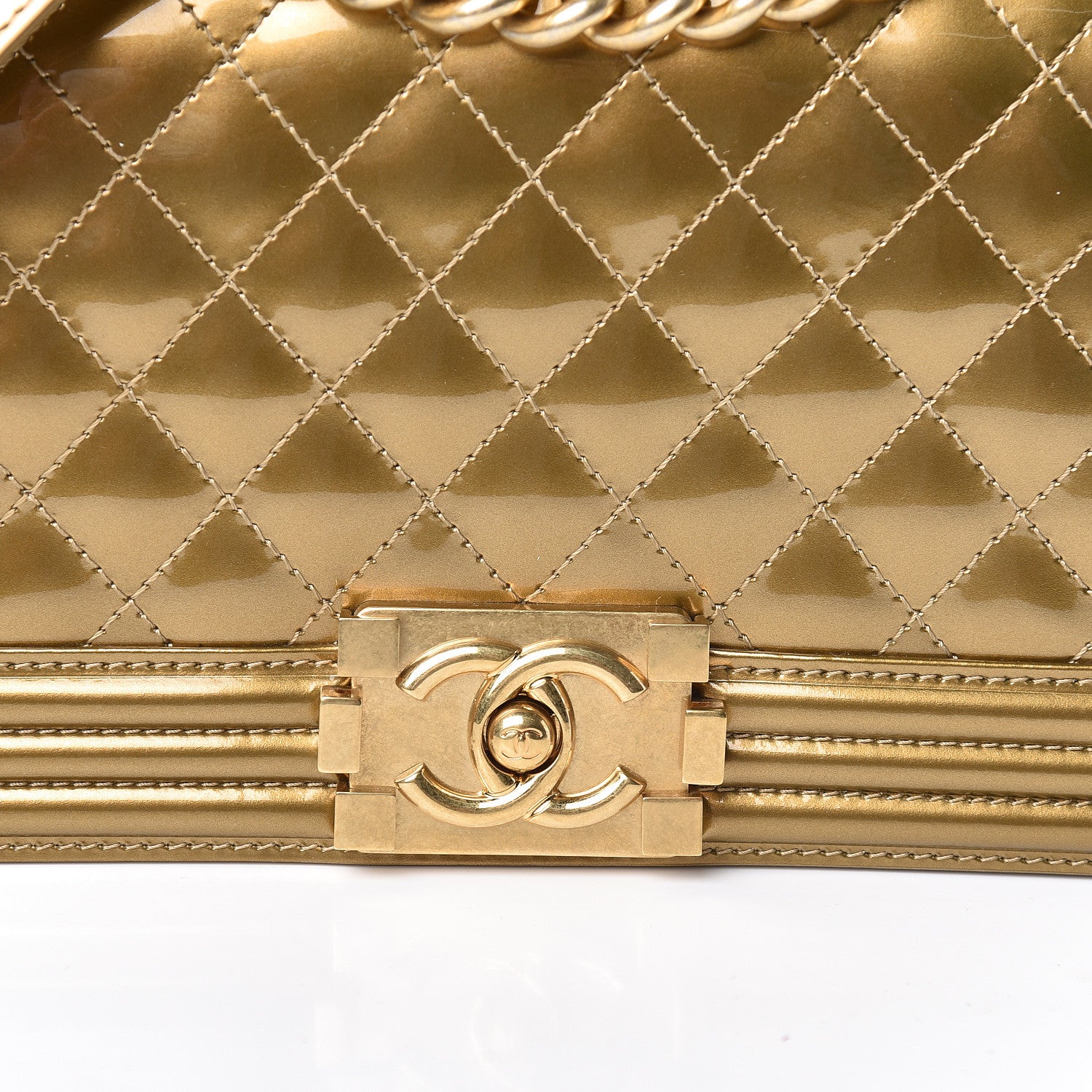 Chanel Metallic Patent Calfskin Quilted Medium Boy Flap Gold 10 of 10
