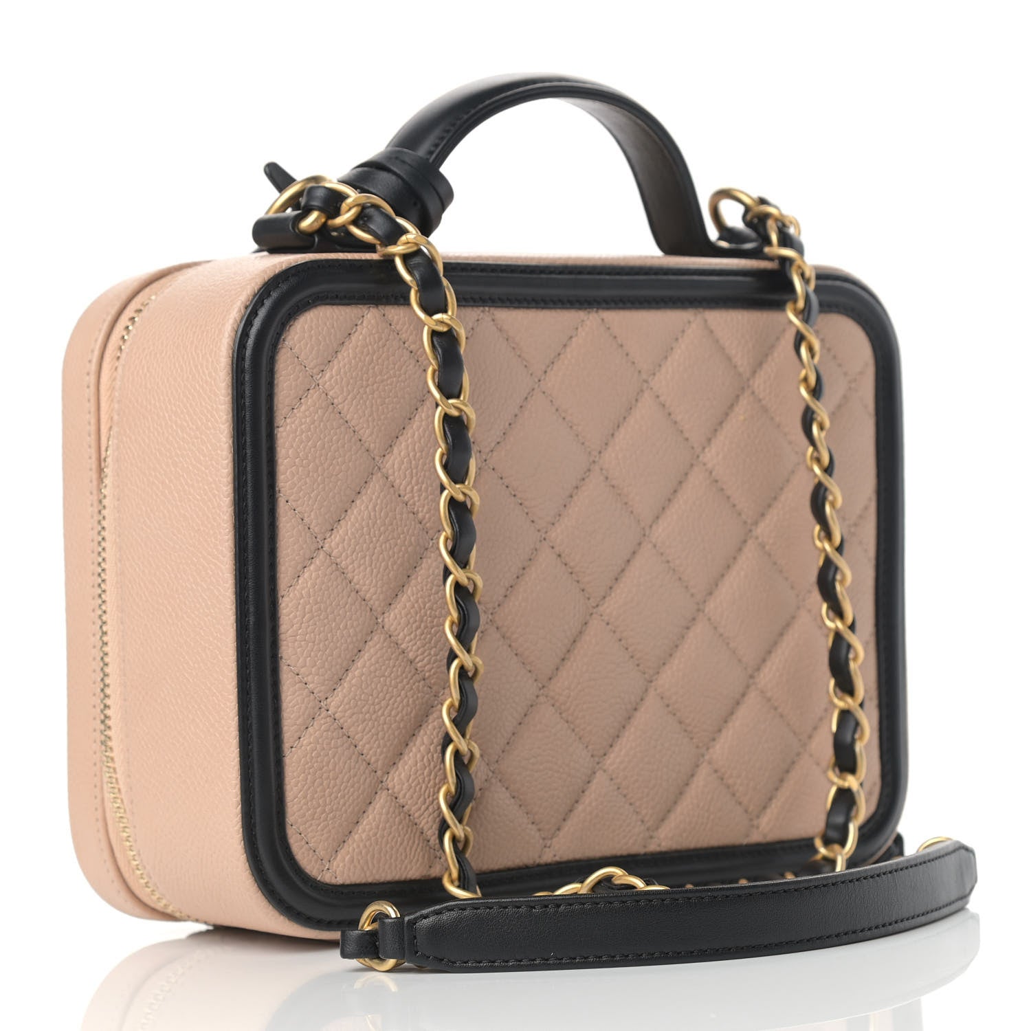 Chanel Caviar Quilted Medium CC Filigree Vanity Case Beige Black 3 of 9