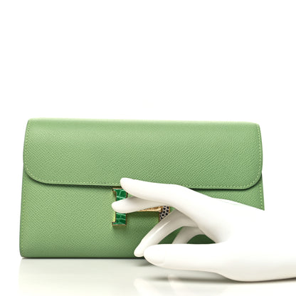 Hermes Epsom Alligator Lizard Constance Wallet To Go Vert Criquet Cactus Beige Sable Ombre 2 of 9