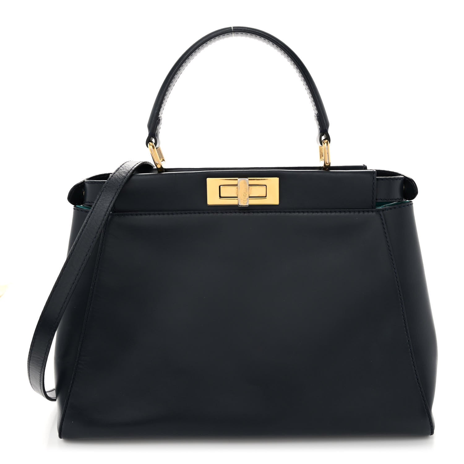 Fendi Vitello Morgan Shiny Nappa Medium Peekaboo Iconic Satchel Lavagna Lago 1 of 10