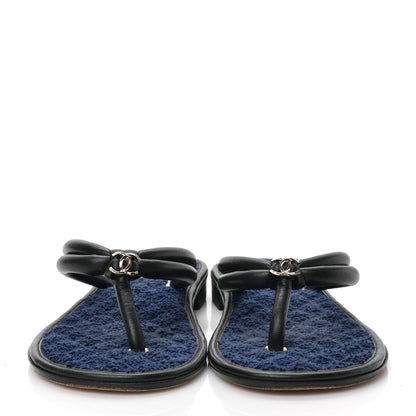 Chanel Lambskin Fabric CC Thong Sandals 40.5 Black Dark Navy 2 of 8