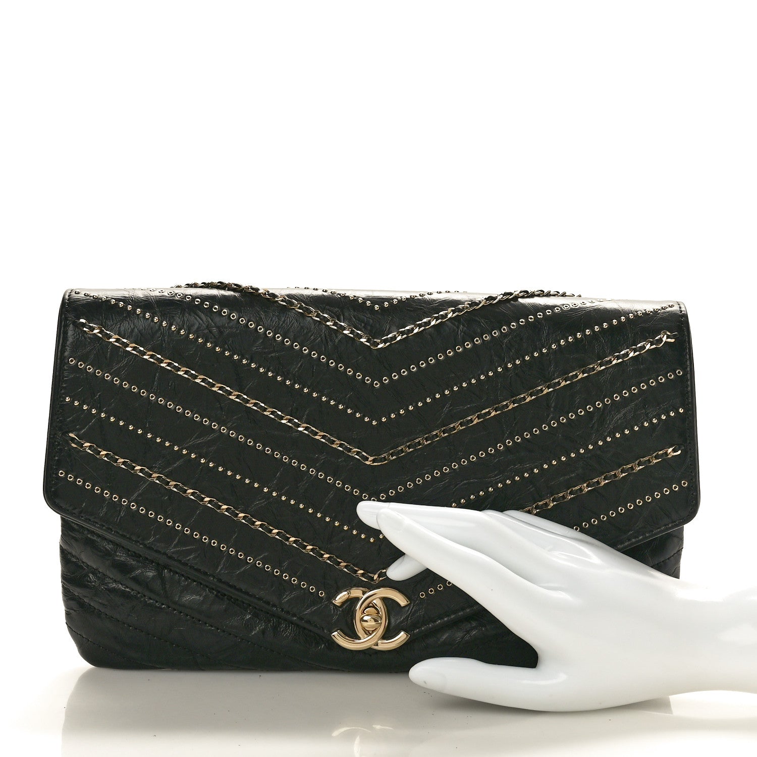Chanel Crumpled Calfskin Chevron Envelope Clutch Black 2 of 9
